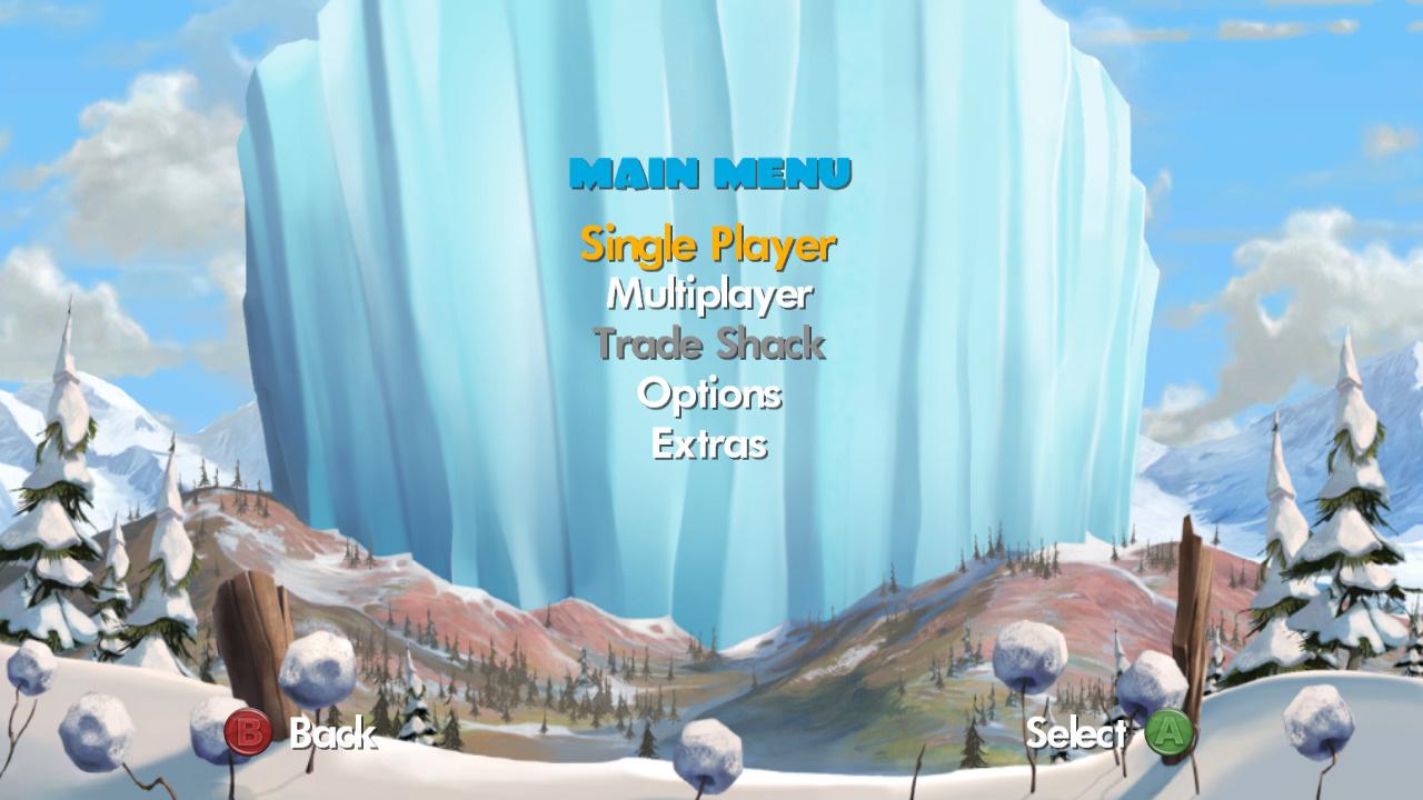 Ice Age: Dawn of the Dinosaurs title screen for Xbox 360